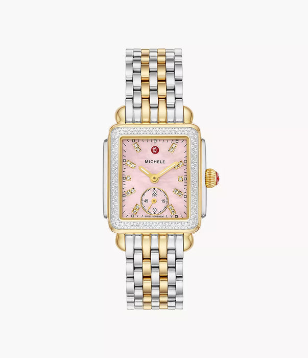 Michele Deco Mid Pink Dial and Two-Tone Stainless Steel Watch