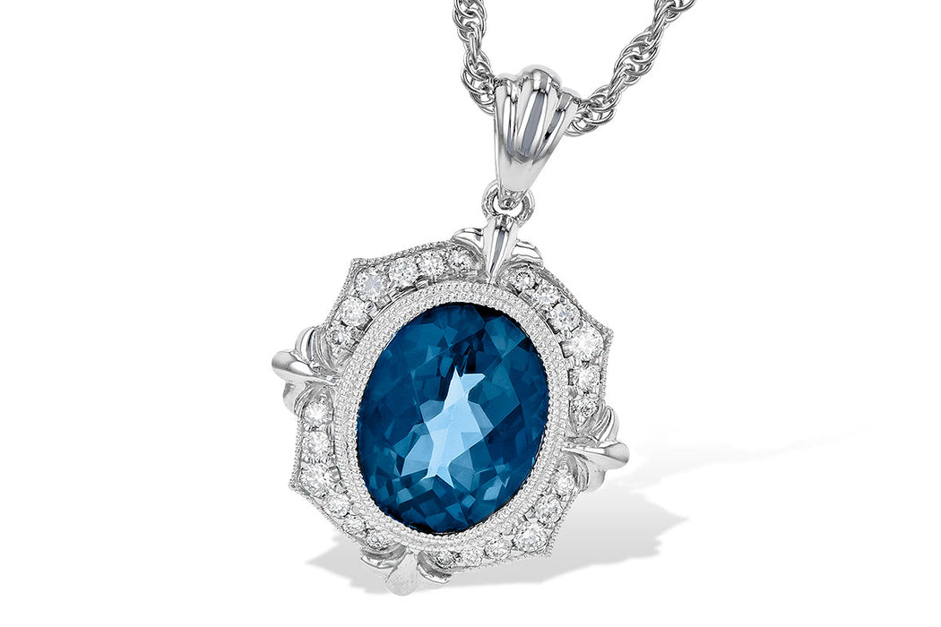 14k White Gold London Blue Topaz and Diamond Necklace