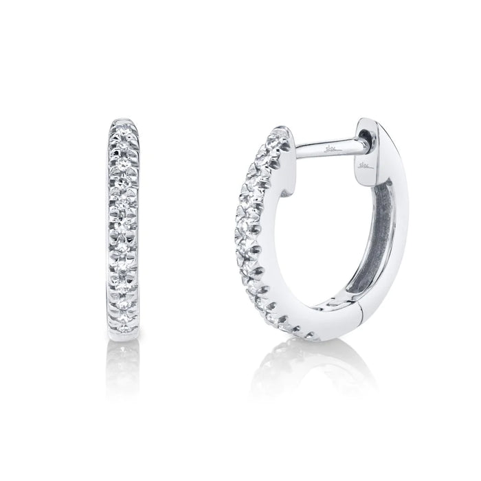 14k White Gold Diamond Huggie Hoop Earrings
