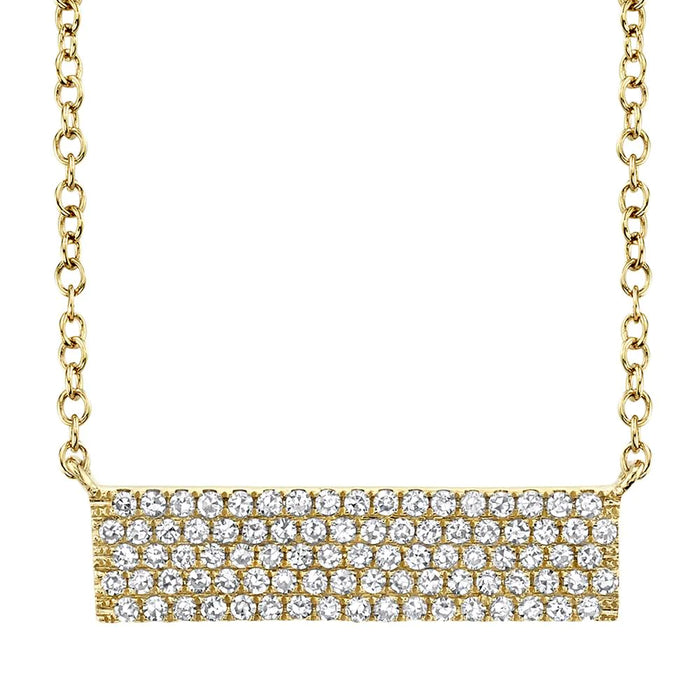 14k Yellow Gold Pave Diamond Bar Necklace