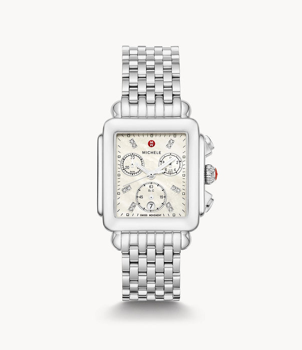 Michele Deco Diamond Stainless Steel and Mother-Of-Pearl Dial Watch