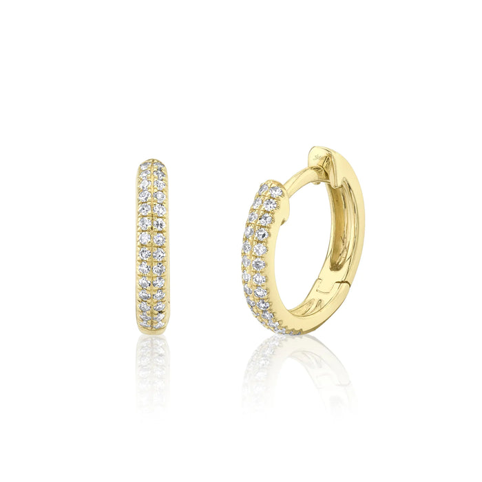 14k Yellow Gold Pave Diamond Huggie Hoop Earrings