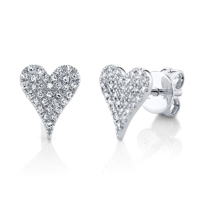 14k White Gold Diamond Pave Heart Stud Earrings