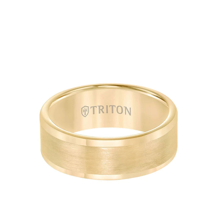 Triton Men's 8MM Gold Tungsten Carbide Satin Finish Flat Center Round Edge Ring