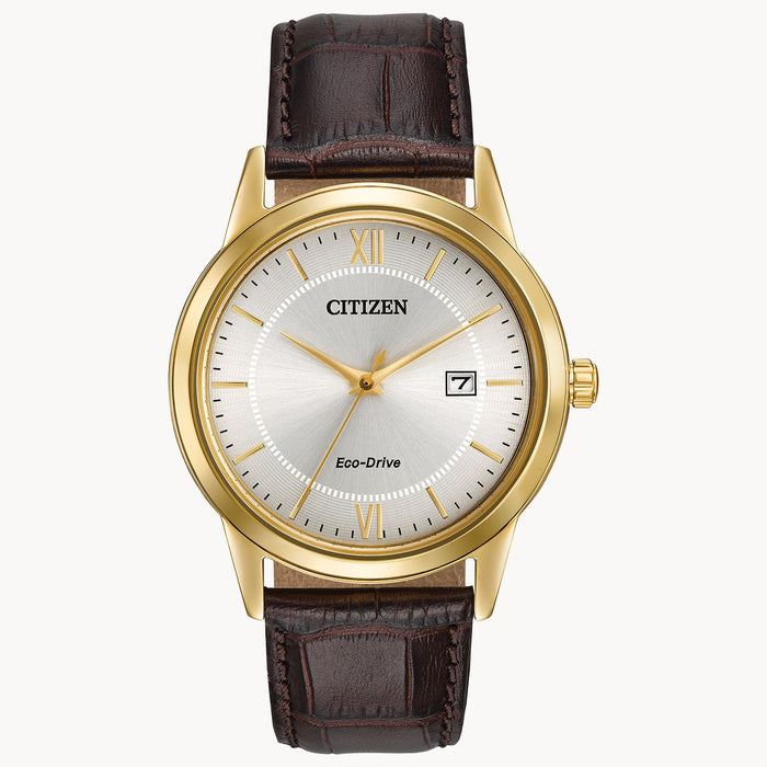 Citizen Corso Silver Dial and Gold Case Leather Strap Eco-Drive Watch