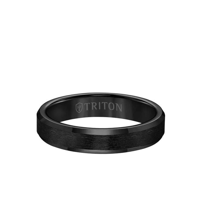 Triton Men's 4MM Tungsten Black Carbide Brushed Finish and Bevel Edge Ring