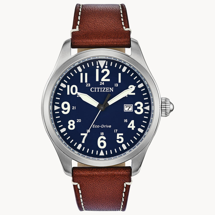 Citizen Eco-Drive Garrison Blue Dial and Brown Leather Strap Watch
