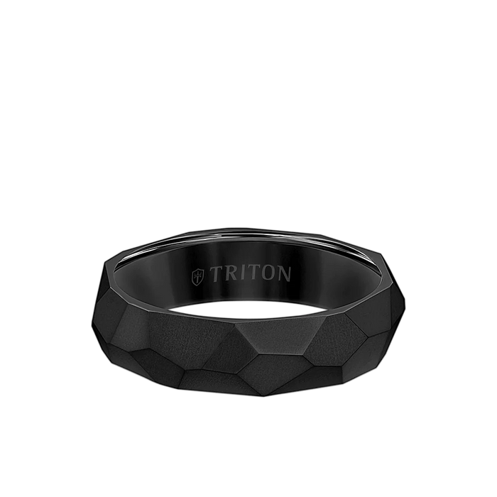 Triton Men's 6MM Black Titanium Ring with Faceted Brushed Finish