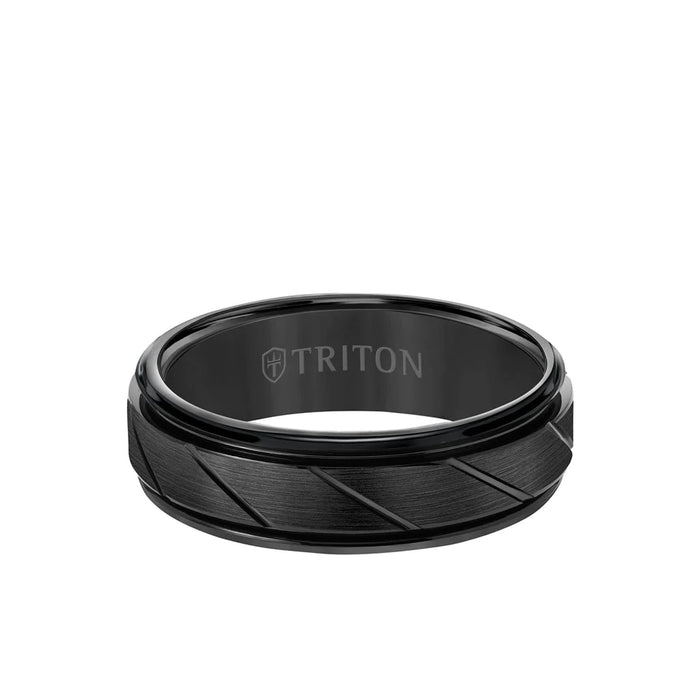 Triton Men's 7mm Tungsten Carbide Ring-Diagonal Cut Center and Round Edge