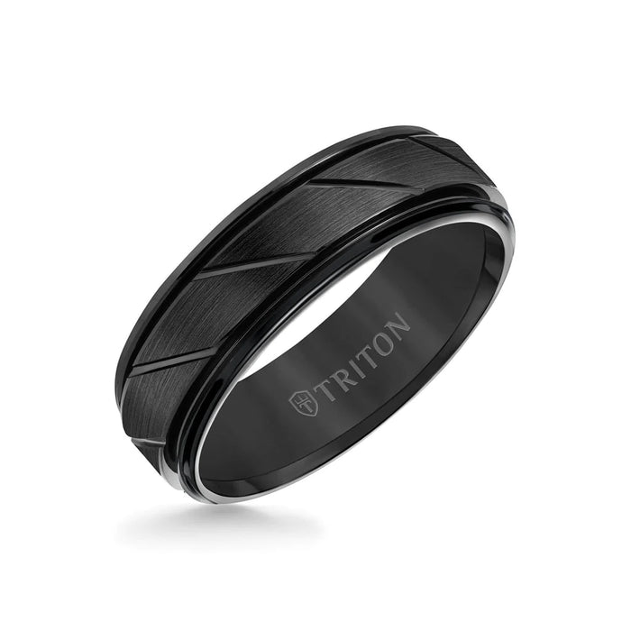 Triton Men's 7mm Tungsten Carbide Ring-Diagonal Cut Center and Round Edge