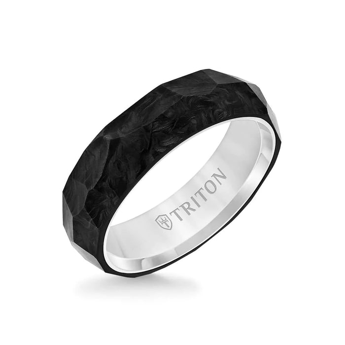 Triton Men's 6.5mm Titanium and Forged Carbon Faceted Ring
