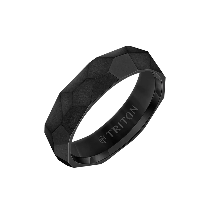 Triton Men's 6MM Black Titanium Ring with Faceted Brushed Finish