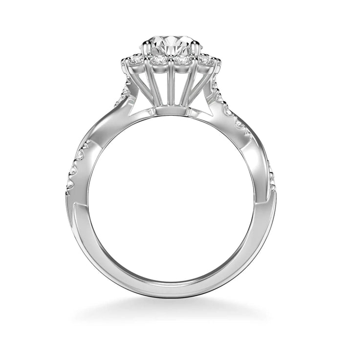 Art Carved Bella Contemporary Cushion Halo Round Center Twist Engagement Ring Setting