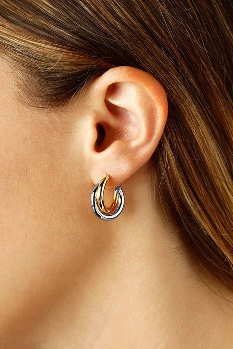 14K Two-Tone Double Tube Hoop Earrings