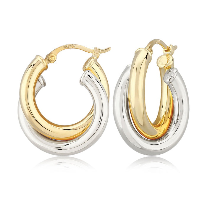 14K Two-Tone Double Tube Hoop Earrings
