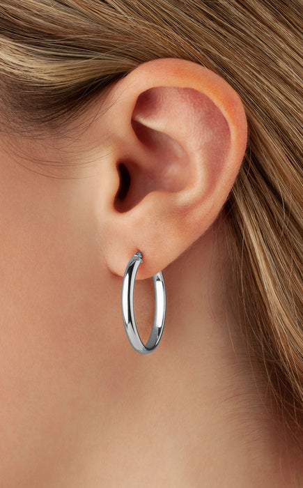 14K White Gold Oval Half-Round Tube Hoop Earrings