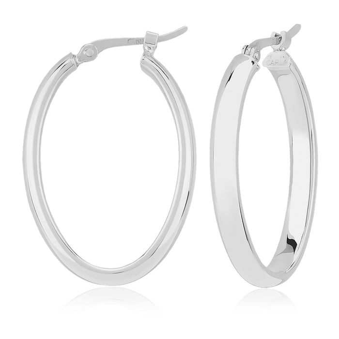 14K White Gold Oval Half-Round Tube Hoop Earrings