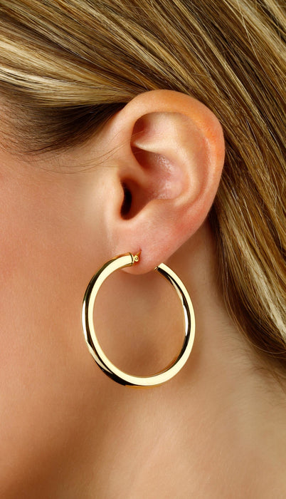 14K Yellow Gold 4x30mm Tube Hoop Earrings