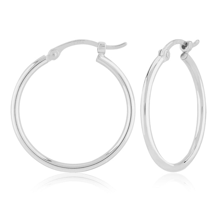 14K White Gold 1.5x20mm Tube Hoop Earrings