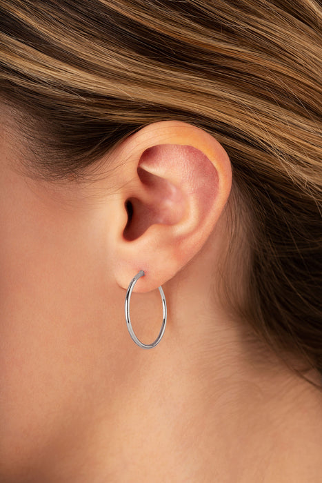 14K White Gold 1.5x20mm Tube Hoop Earrings