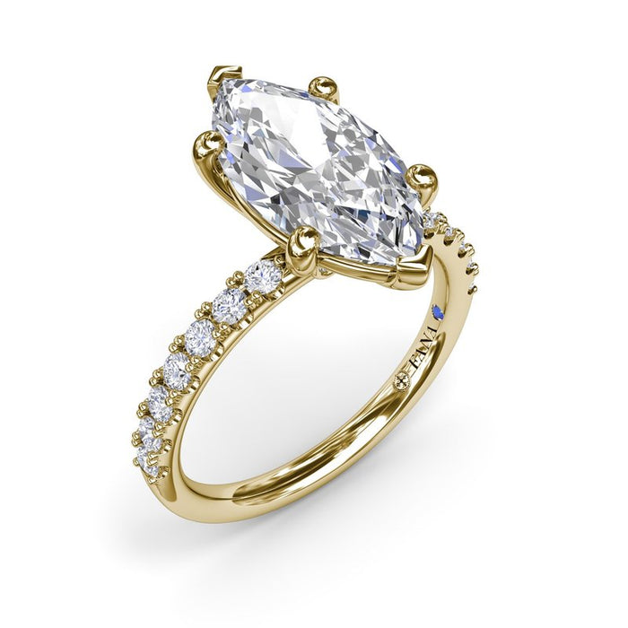 Pavé Shank with Marquise Center Engagement Ring Setting