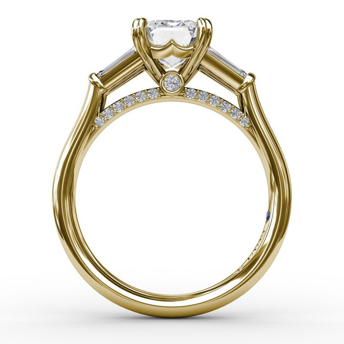 Tapered Baguette Side Stones with Diamond Bridge Engagement Ring Setting
