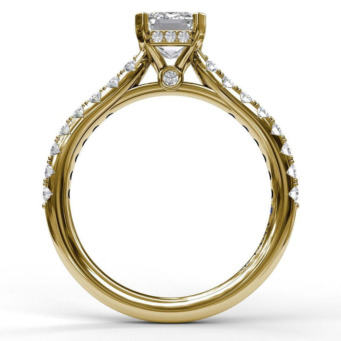 Emerald Cut with Hidden Halo and Diamond Shank Engagement Ring Setting