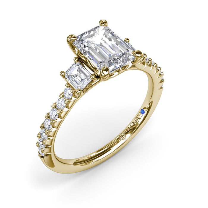 Three-Stone Emerald-Cut with Diamond Shank Engagement Ring Setting