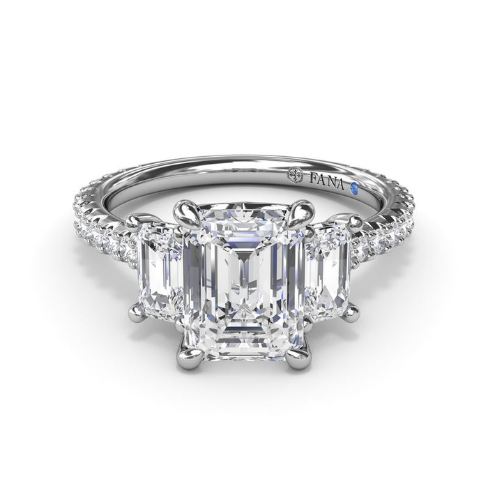 Three-Stone Emerald-Cut with Diamond Shank Engagement Ring Setting