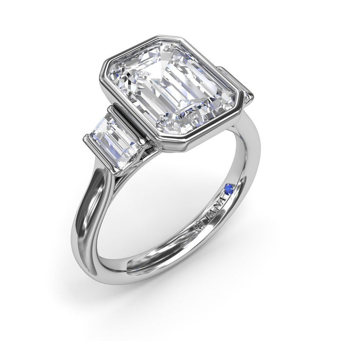 Bezel Emerald-Cut with Baguette Side Stones Engagement Ring Setting