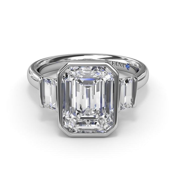 Bezel Emerald-Cut with Baguette Side Stones Engagement Ring Setting