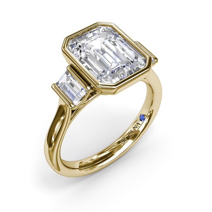 Bezel Emerald-Cut with Baguette Side Stones Engagement Ring Setting