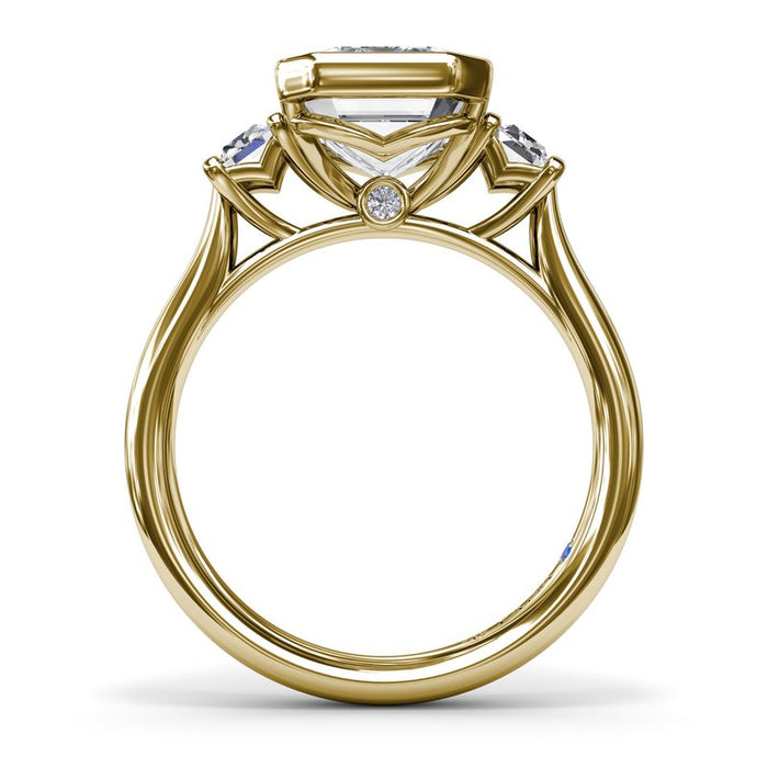 Bezel Emerald-Cut with Baguette Side Stones Engagement Ring Setting