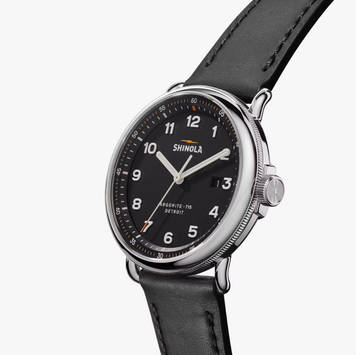 Shinola Canfield Model C56, Black Dial with Black Leather Strap