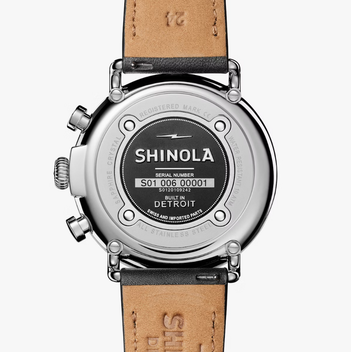 Shinola Runwell Chrono, Black Dial with Black Leather Strap