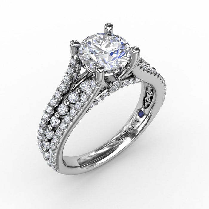 Triple Row Diamond Shank Engagement Ring Setting