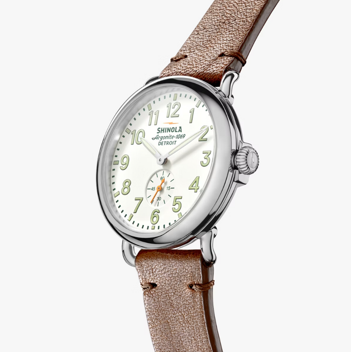 Shinola Runwell, Alabaster Dial with British Tan Leather Strap