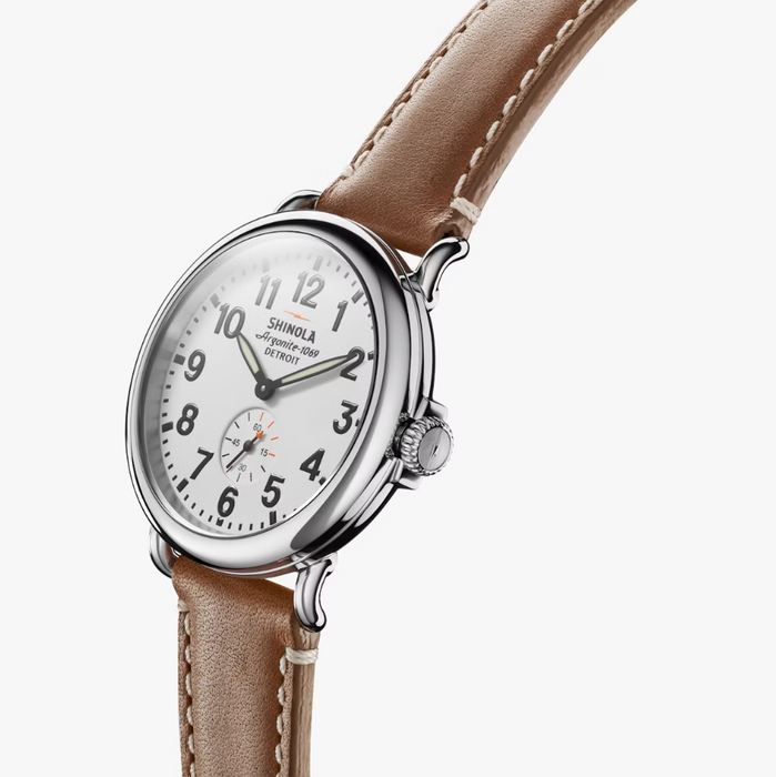 Shinola Runwell, White Dial with Tan Leather Strap