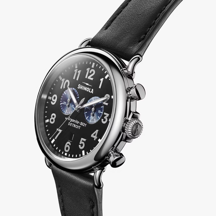 Shinola Runwell Chrono, Black Dial with Black Leather Strap