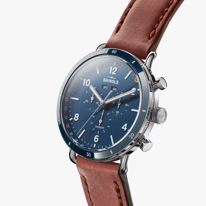 Shinola Canfield Sport, Midnight Blue Dial with Dark Cognac Leather Strap