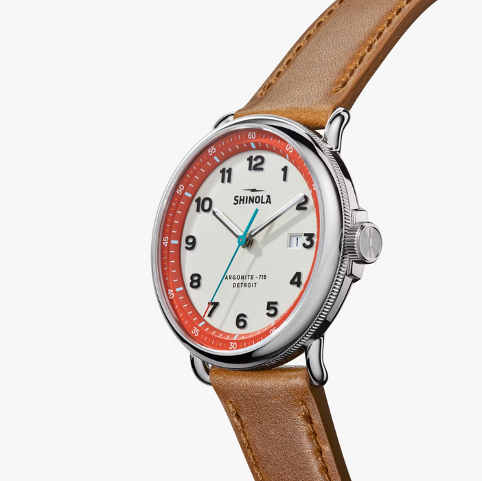 Shinola Canfield Model C56, Gray and Red Dial with Tan Leather Strap