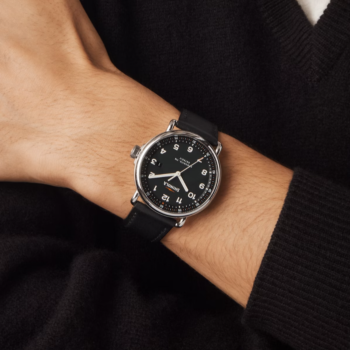 Shinola Canfield Model C56, Black Dial with Black Leather Strap