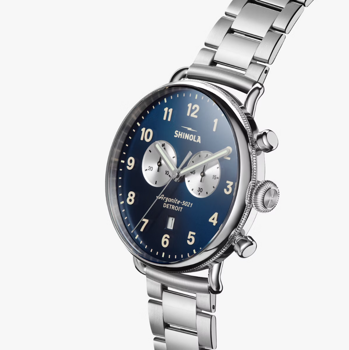 Shinola Canfield Chrono, Midnight Blue Dial with Stainless Steel Bracelet