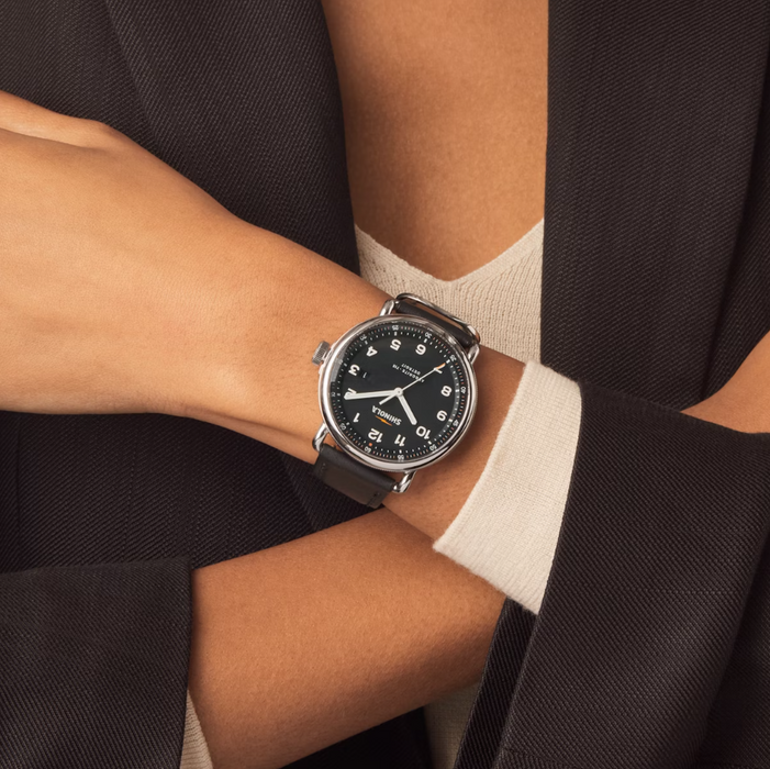 Shinola Canfield Model C56, Black Dial with Black Leather Strap