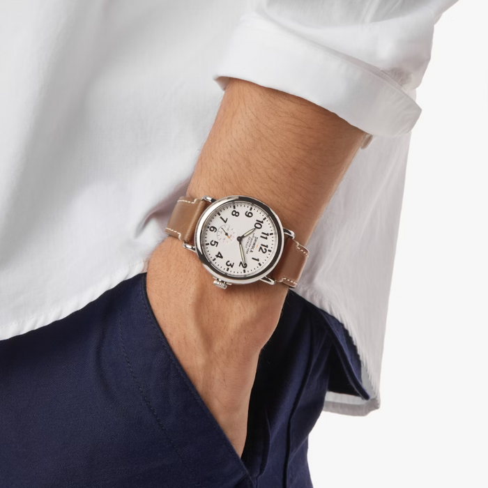 Shinola Runwell, White Dial with Tan Leather Strap