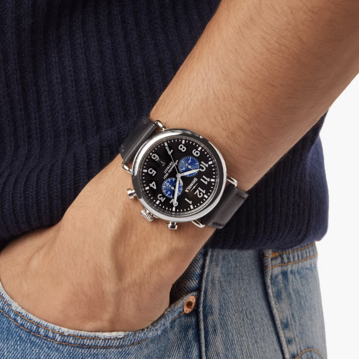 Shinola Runwell Chrono, Black Dial with Black Leather Strap