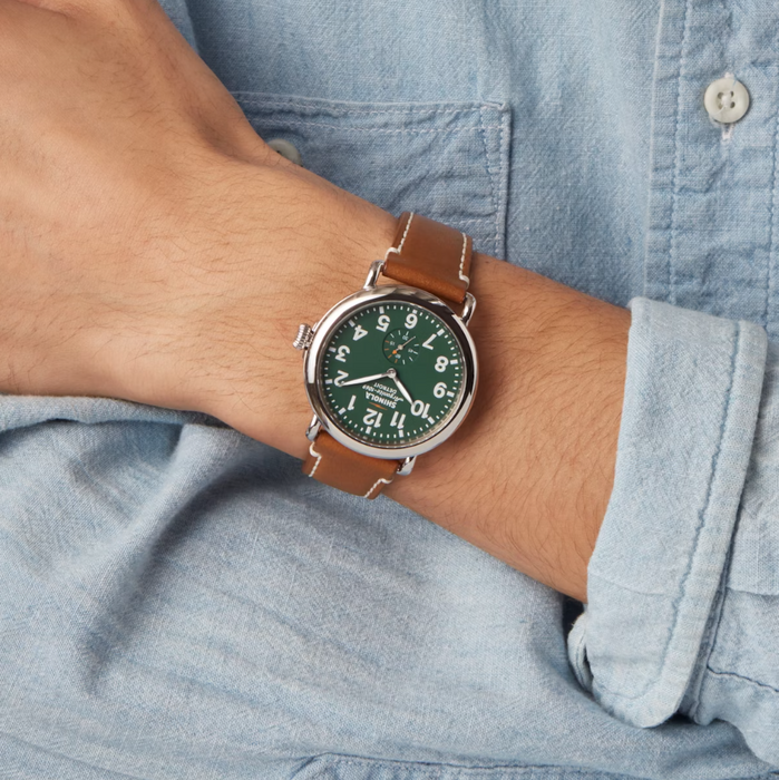 Shinola Runwell, Green Dial with Largo Tan Leather Strap