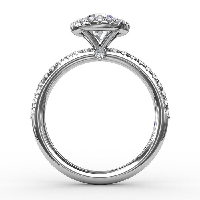 Classic Round Halo with Diamond Shank Engagement Ring Setting