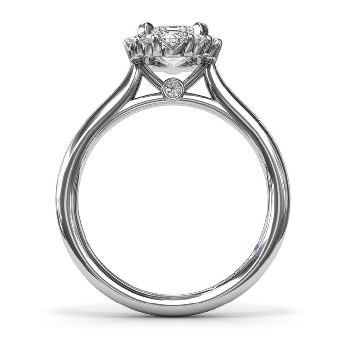Round and Baguette Halo Engagement Ring Setting