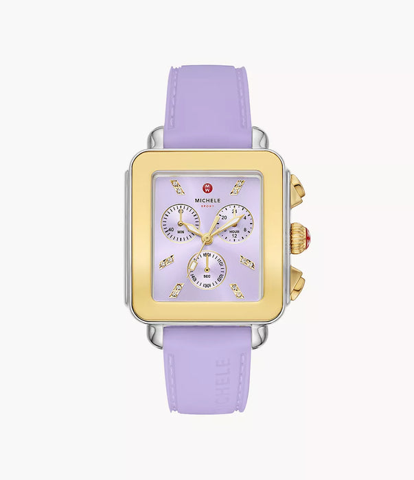 Michele Deco Sport Gold-Tone Lavender Dial and Silicone Watch